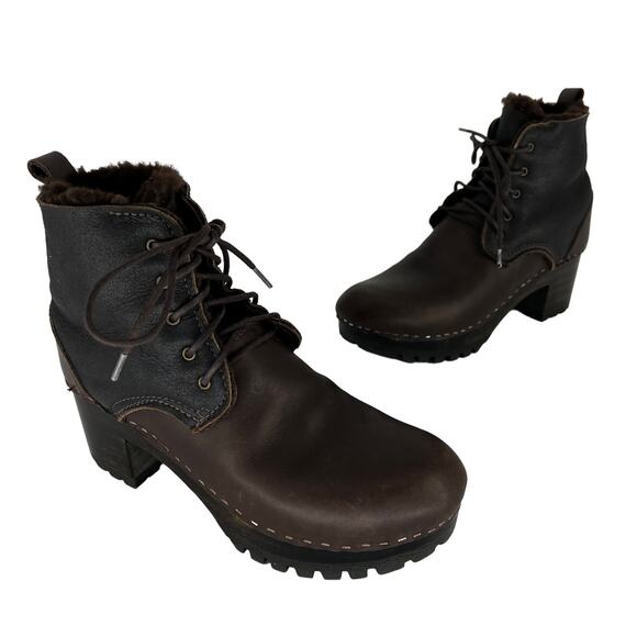 No. 6 Lander Shearling Lace Up Clog Boots in Dark Brown - Picture 6 of 14